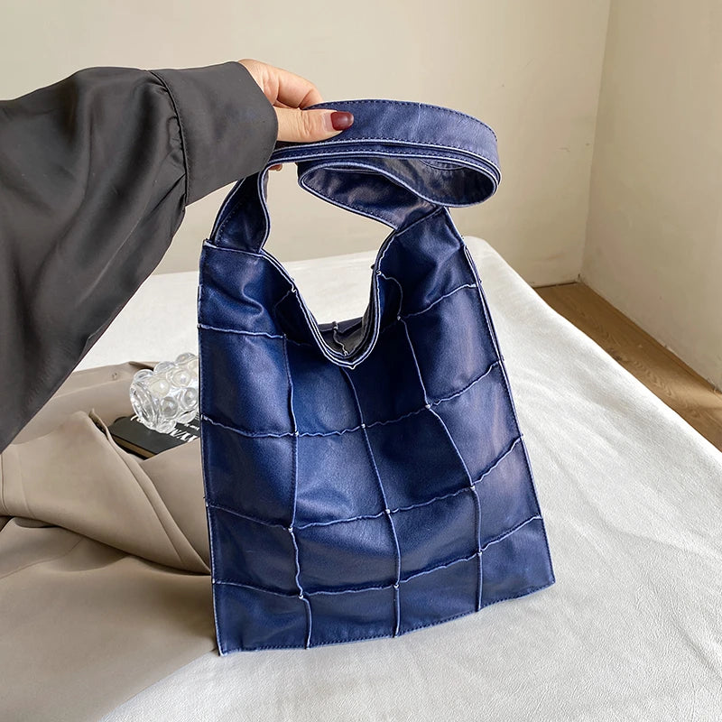Ladies Handbag Women Vintage Bag Large Capacity Female Bag  Brand Designer Plaid Shoulder Bag Soft Leather Top Handle Tote Bags