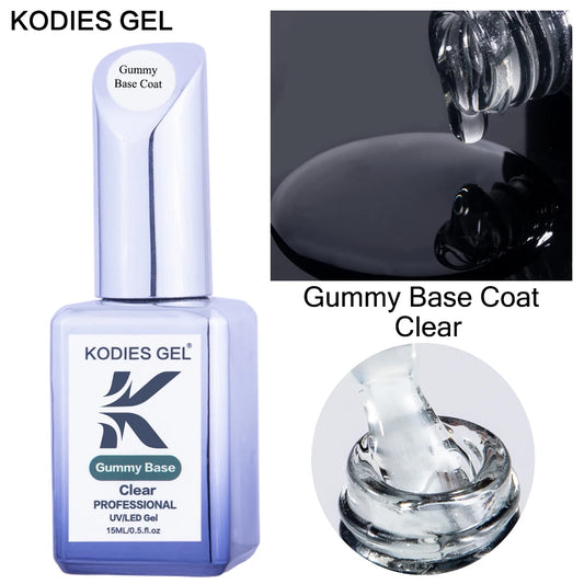 KODIES GEL 2024 Gummy Base Gel Nailpolish 15ML UV Semi Permanent Thicker Strong Hold Base Coat Primer Clear Nail Art Supplies