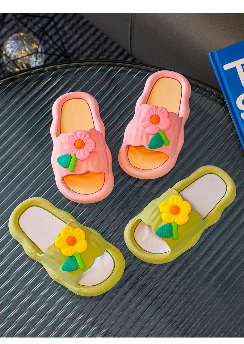 2024 Summer New Cartoon Girl Slippers Soft Sole Home Shoes Anti Slip Sandals Flower Kid Shoes Flip Flops
