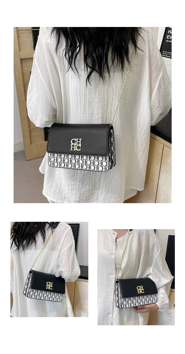 CH Multi Embossed Ladies Handbag Classic Ladies Crossbody Bag Ladies Shoulder Bag Fashion Luxury Brand Pure Color Design