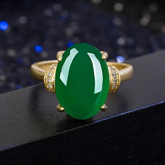 Green Natural Jade Rings Amulet Fashion Accessories Real Jewelry Gifts for Women Talismans 18K Gold Plated Charm