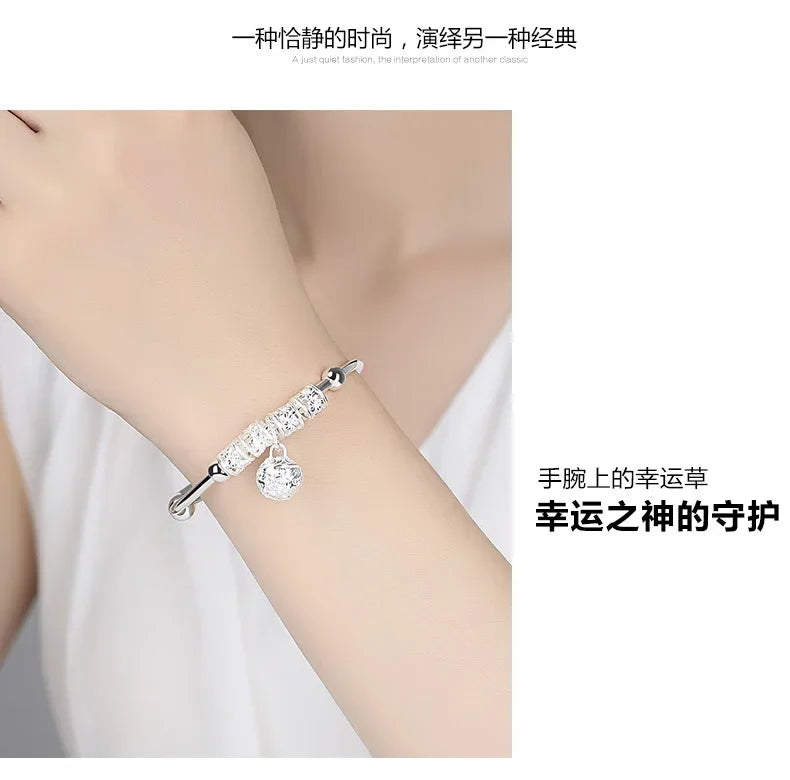 2024 Fashion Women Jewelry Gift Charm Artificial Stone Bangle Cuff Bracelet Ball Bell Pendants Sliver 925 Sterling Silver