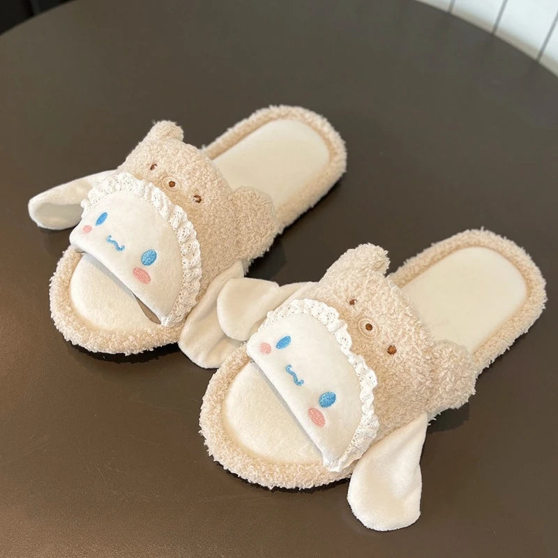 Sanrio Lovely Anime Slippers Kuromi My Melody Pom Pom Purin Cinnamoroll Indoor Home Shoes Cartoon Women Girl Slippers Flat