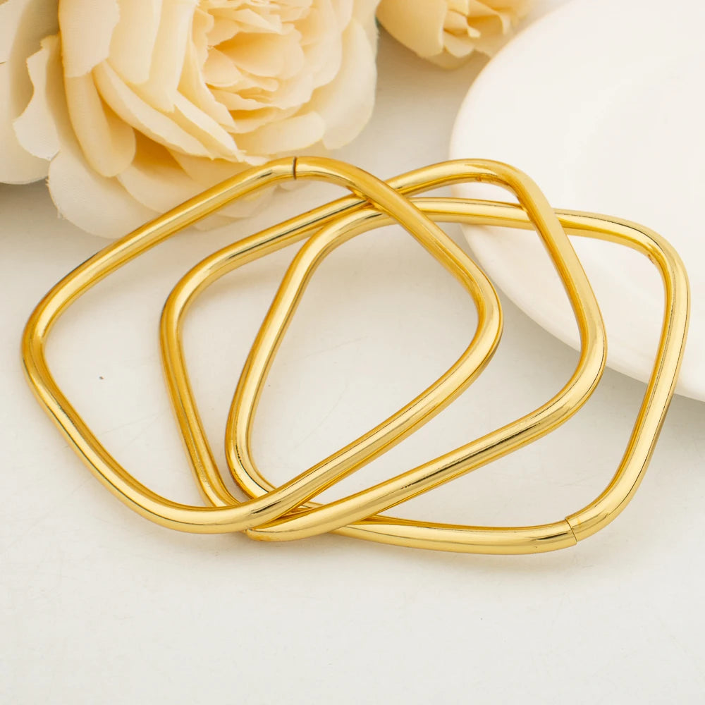 Trendy Round Square Bangles for Women Stainless Steel Dubai Gold Color Charm Bracelets Female Wedding Jewelry Accessories Gifts