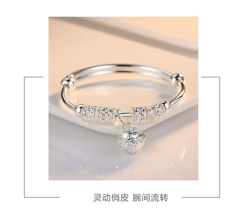 2024 Fashion Women Jewelry Gift Charm Artificial Stone Bangle Cuff Bracelet Ball Bell Pendants Sliver 925 Sterling Silver
