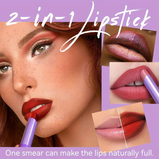 Lipstick with Two Tones, Hydrating & Shimmer Lipstick, Matte Gradient Color Long-Lasting Makeup Lipstick,  Waterproof Lipstick