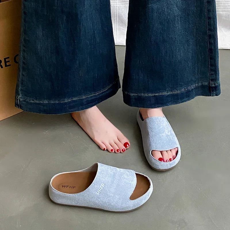 Women's Slides Plat Slippers Casual Closed Toe Round Toe Suede Clog Sandals Autumn New Retro Solid Color Fashion Shoes Slippers