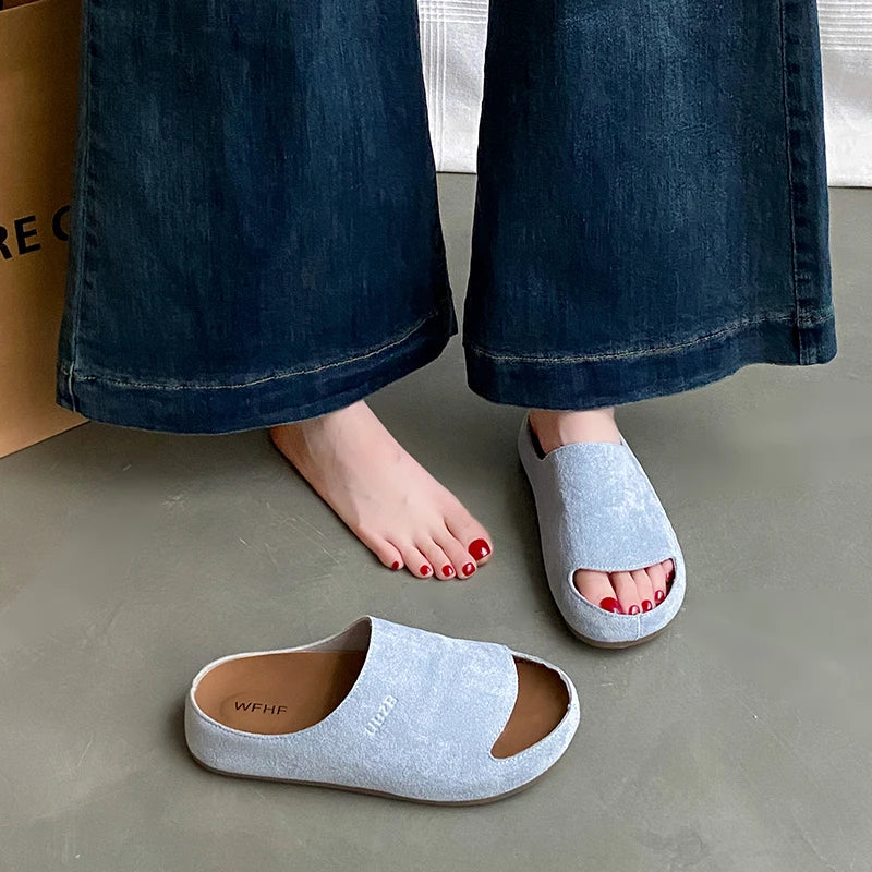 Women's  Slippers Casual Slides Plat Slippers Closed Toe Round Toe Suede Clog Sandals Autumn New Retro Solid Color Fashion Shoes