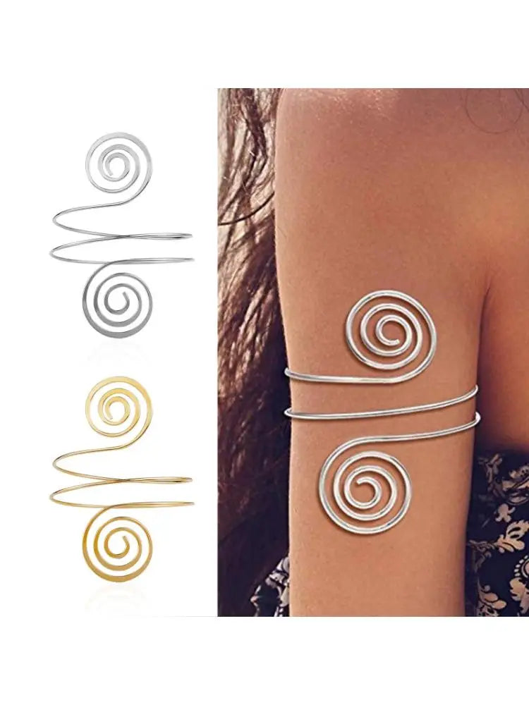 Upper Arm Bracelet Metal Coil Swirl Spiral Shape Armband Cuff Fashion Simple Arm Bangle Armlet Adjustable for Women Girl