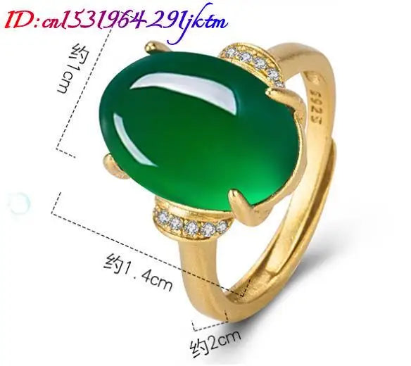 Green Natural Jade Rings Amulet Fashion Accessories Real Jewelry Gifts for Women Talismans 18K Gold Plated Charm