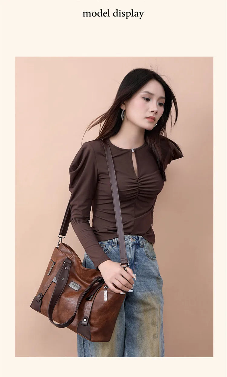 Large Handbags for Women Vintage Faux Leather Tote Bag Ladies Trend 2024 Designer Luxury Bag Black Brown Wine Red Blue Green New