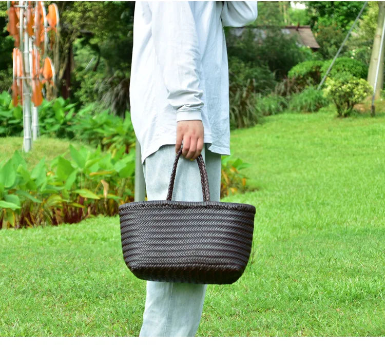 Handbags Women's Genuine Leather Shoulder Bag Weaving Casual Shopping Bag Vintage Big Tote Purse Cowhide Cross Hand Bags Lady