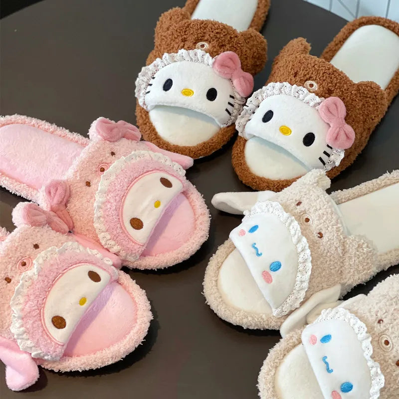 Sanrio Lovely Anime Slippers Kuromi My Melody Pom Pom Purin Cinnamoroll Indoor Home Shoes Cartoon Women Girl Slippers Flat