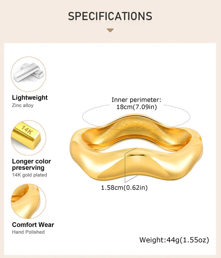 Simple Geometric Openable Chunky Bangles for Women, Statement Wrist Bracelet, Gold Plated Party Stackable Jewelry