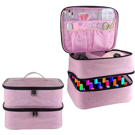 1PC 30 Bottles Pink Nail Dryer Organizer Box Nail Polish Storage Bag Essential Oil Case Cosmetic Handbag Nailpolish Organizer