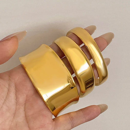 Gold Plated Tarnish Free Smooth Wide Cuff Bangles Bracelets for Woman Men Simple Irregular Minimalist Open Bangles Wrist Bangles