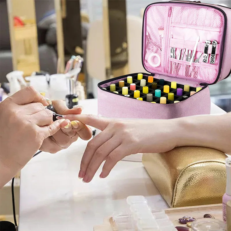 1PC 30 Bottles Pink Nail Dryer Organizer Box Nail Polish Storage Bag Essential Oil Case Cosmetic Handbag Nailpolish Organizer