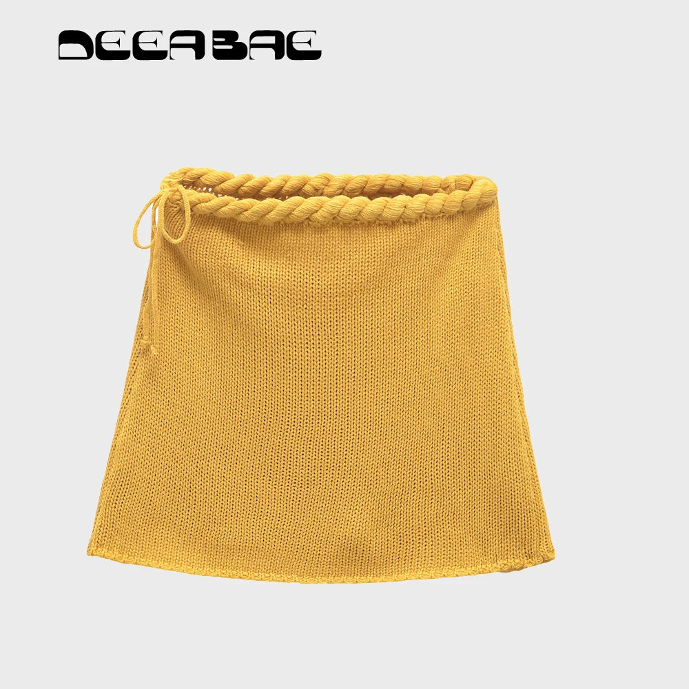 DEEABAE 2025 Spring New Women's Wear Artificial Jewelry Inlay Handmade Weaving Neck Hanging Tank Top Mini Skirt Set