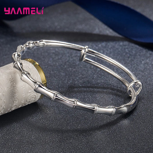 925 Sterling Silver Jewelry Bangles New Trend Bamboo Stylish Adjustable Wristband for Women Wedding Party Accessories