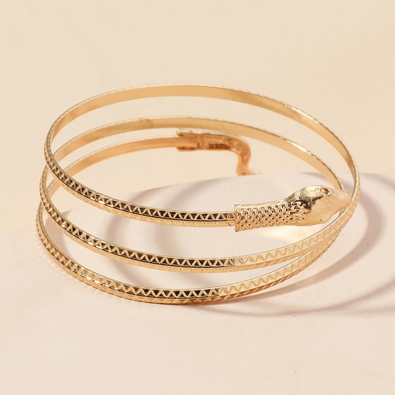 Upper Arm Bracelet Metal Coil Swirl Spiral Shape Armband Cuff Fashion Simple Arm Bangle Armlet Adjustable for Women Girl