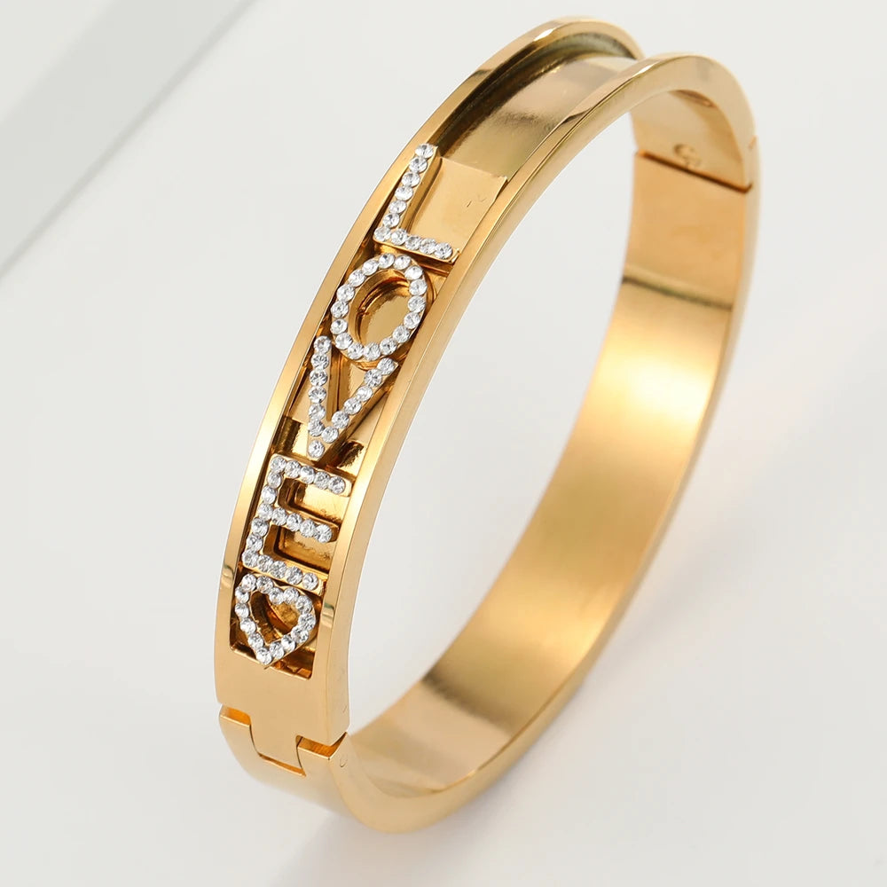 Duoying 316L Stainless DIY Slider Charms Bangles Custom Name Bracelets Bangle Zirconia Letters Bangles Personalized Bangles