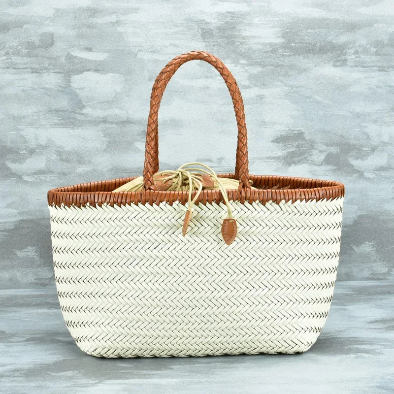 Handbags Women's Genuine Leather Shoulder Bag Weaving Casual Shopping Bag Vintage Big Tote Purse Cowhide Cross Hand Bags Lady