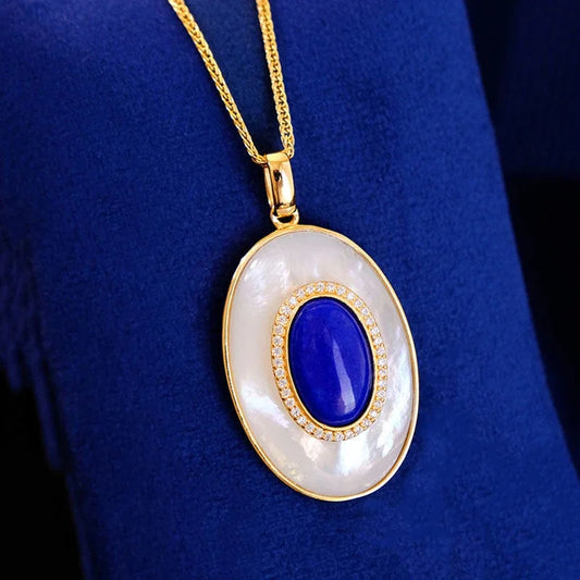 Original retro artificial fritillary inlaid lapis lazuli pendant ladies elegant simple high-end necklace jewelry for girlfriend