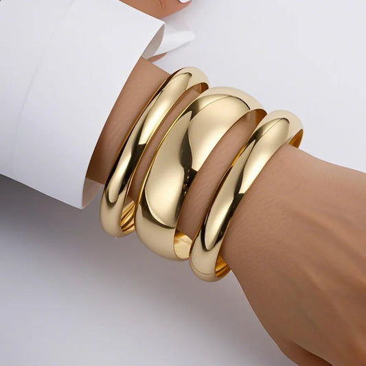 3 Pcs/Set Classic Gold Color Wide Bangles for Women Exaggerated Heavy Metal Big Bracelet Luxury Wedding Jewelry Accessories 2025