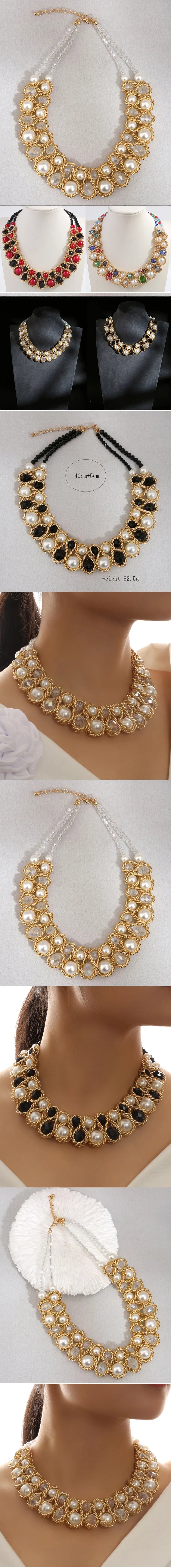 Fashio Simulated Pearl Jewelry Necklace Double Layer Choker Necklace Women Artificial Crystal Mixed Collar Handmade Jewelry Gift
