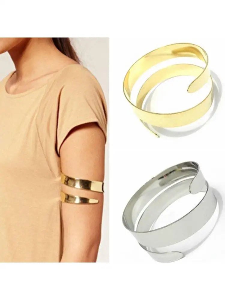 Upper Arm Bracelet Metal Coil Swirl Spiral Shape Armband Cuff Fashion Simple Arm Bangle Armlet Adjustable for Women Girl
