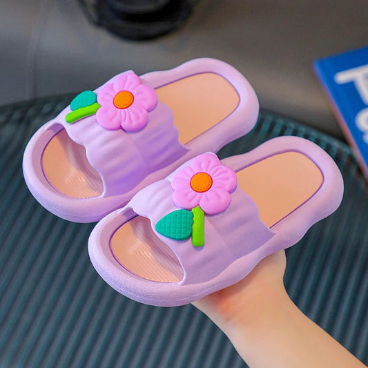 2024 Summer New Cartoon Girl Slippers Soft Sole Home Shoes Anti Slip Sandals Flower Kid Shoes Flip Flops