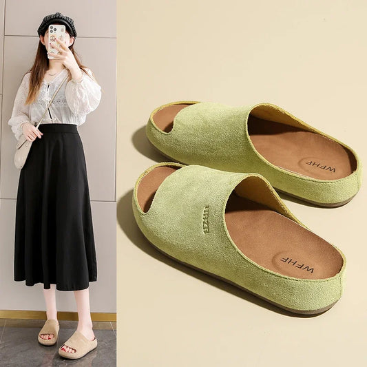 Women's Slides Plat Slippers Casual Closed Toe Round Toe Suede Clog Sandals Autumn New Retro Solid Color Fashion Shoes Slippers