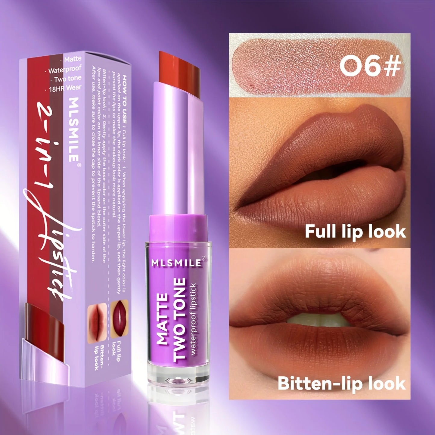 Lipstick with Two Tones, Hydrating & Shimmer Lipstick, Matte Gradient Color Long-Lasting Makeup Lipstick,  Waterproof Lipstick